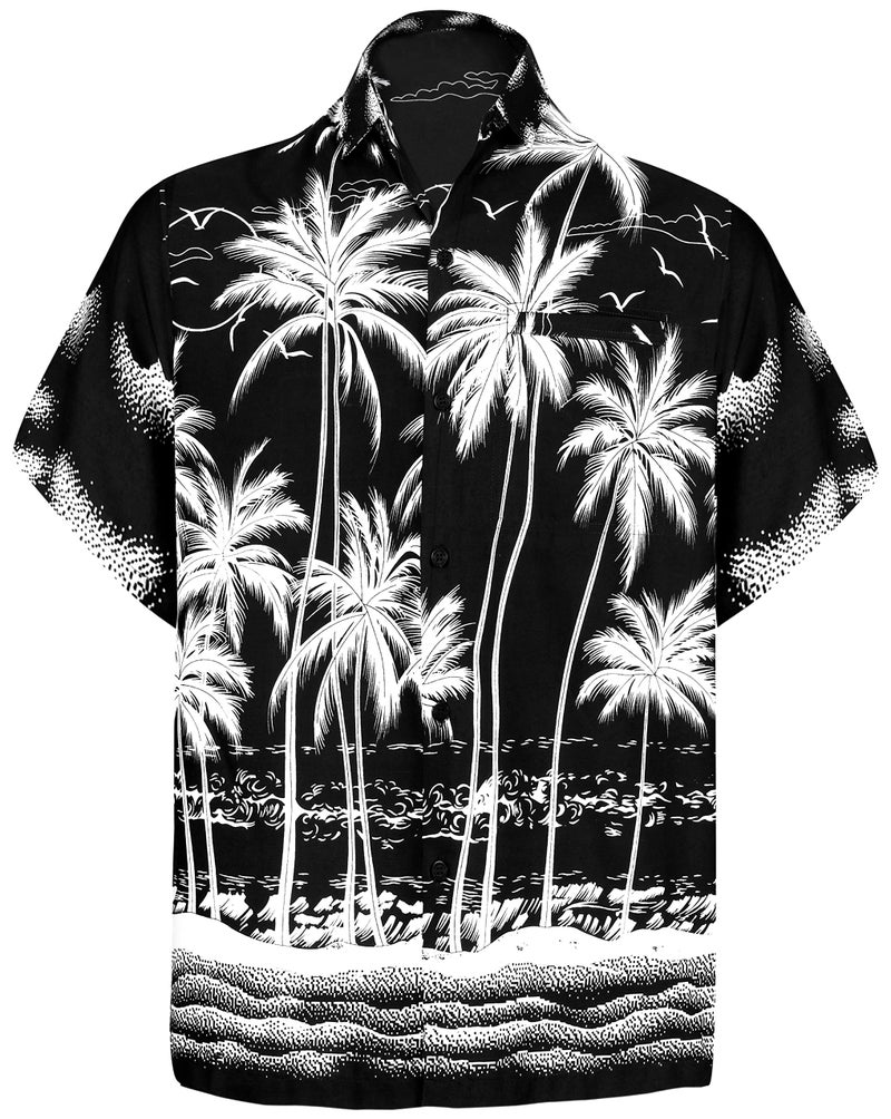 LA LEELA Mens Hawaiian Shirts Short Sleeve Button Down Shirt Men's Casual Shirts Vacation Tropical Beach Party Shirts for Men Funny XL Palm Tree Black - Image 1